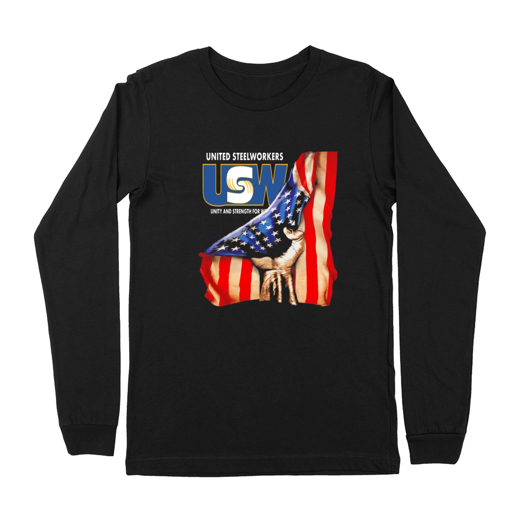 United Steelworkers Unity And Strength For Workers American Flag - Unisex Long Sleeve Premium Long Sleeve
