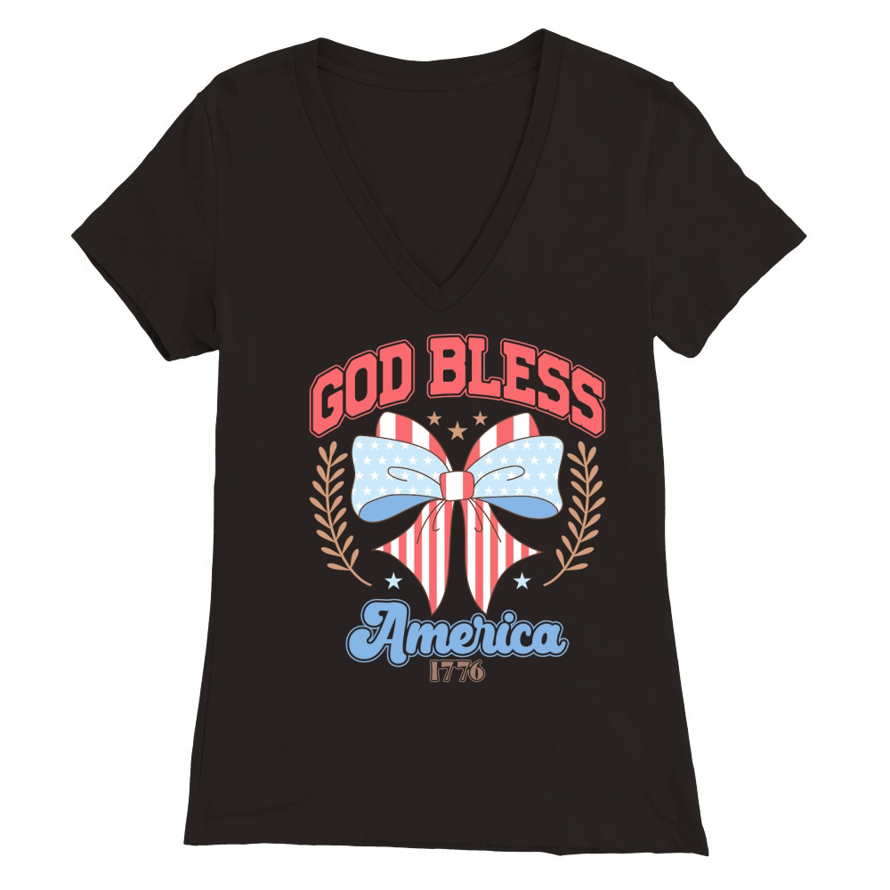 God Bless America PNG Coquette 4th Of July300 Premium Womens V-Neck T-shirt