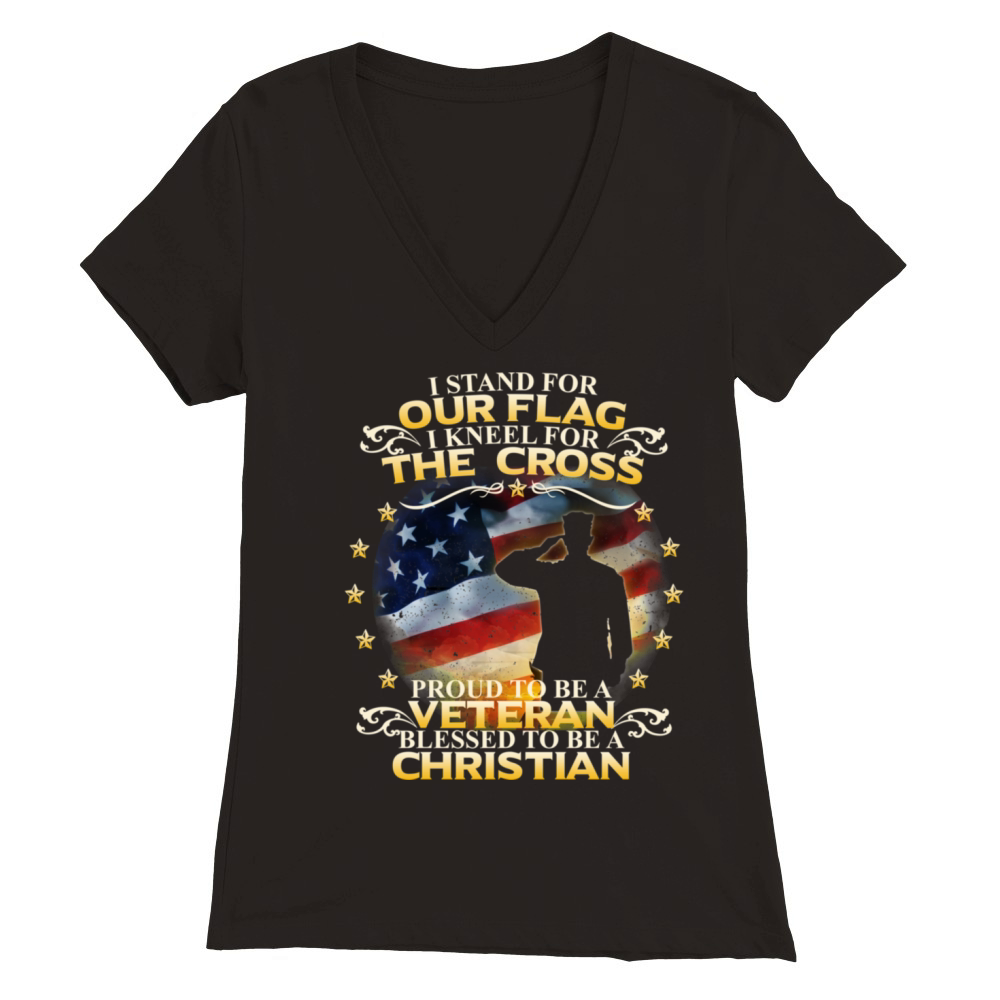 I Stand For Our Flag I Kneel For The Cross Christi Premium Womens V-Neck T-shirt