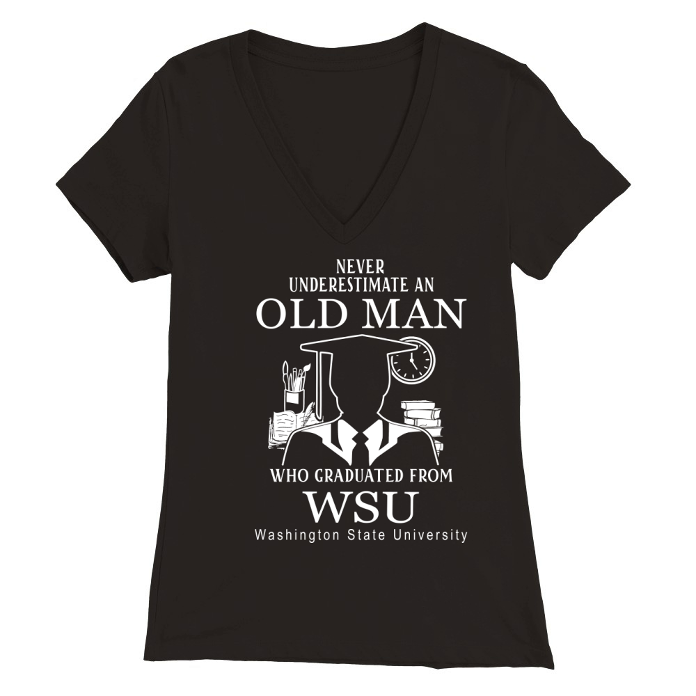Never Underestimate an Old Man Washington State University Premium Womens V-Neck T-shirt