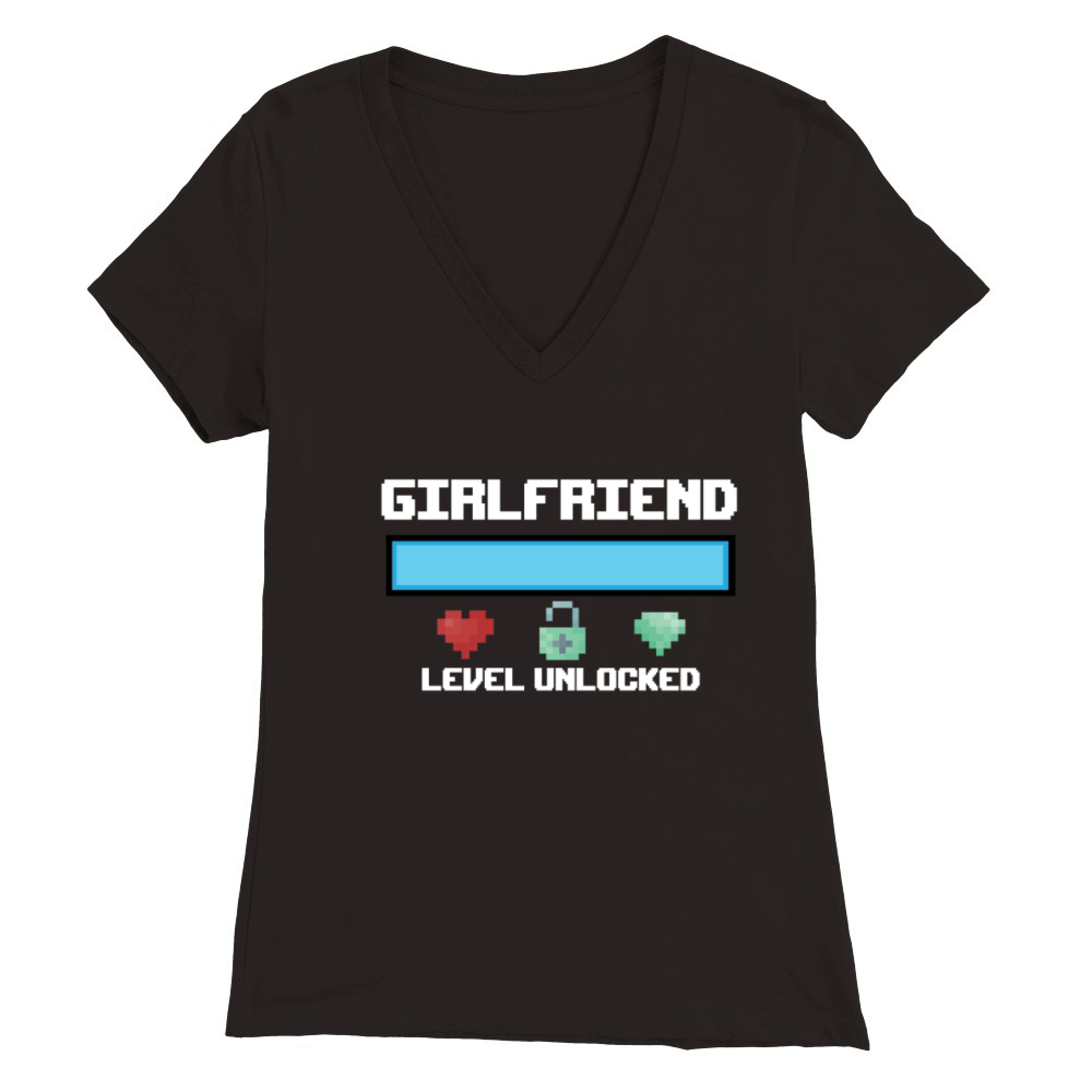 New Girlfriend Gift Girlfriend Level Unlocked Game Premium Womens V-Neck T-shirt