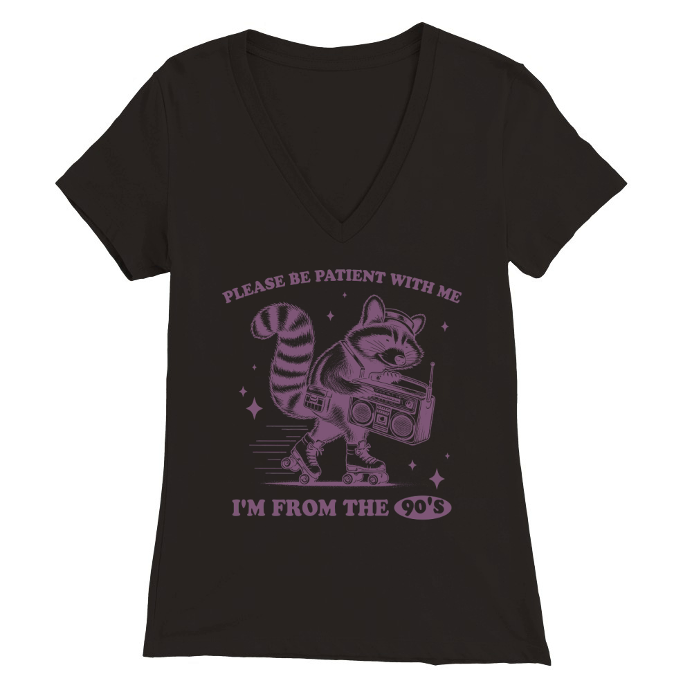 Raccoon Roller Skate Vintage Radio L Purple Premium Womens V-Neck T-shirt