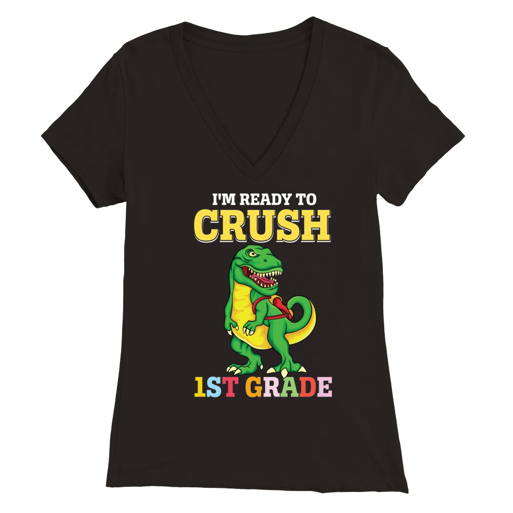 T rex Dinosaur Back to School 1st grade Premium Womens V-Neck T-shirt
