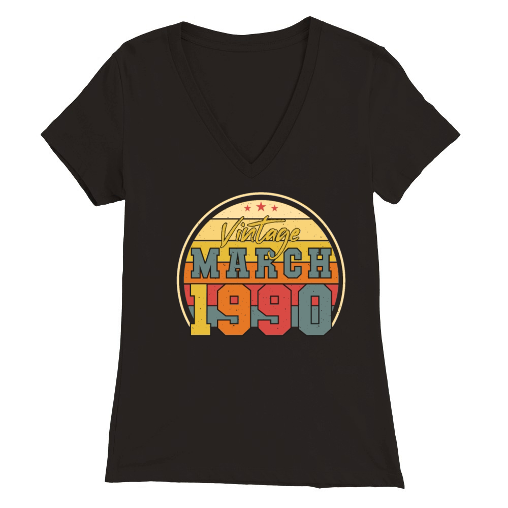 Vintage Funny March 1990 Premium Womens V-Neck T-shirt