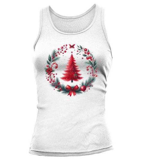 Watercolor Christmas Red tree Tank top Woman