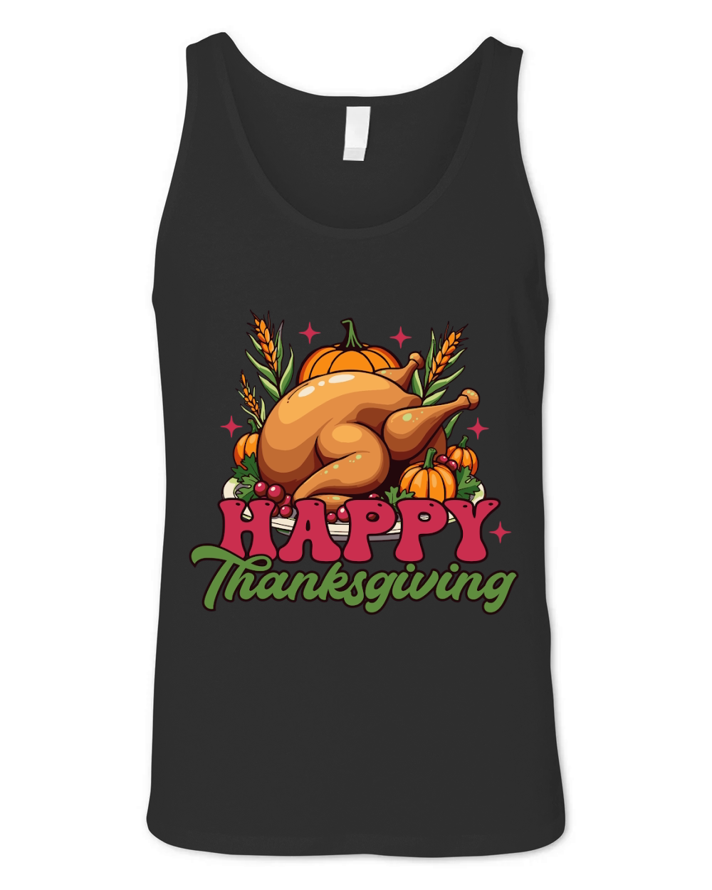 Happy Thanksgiving Roasted turkey graphic design vector art Unisex Jersey Tank