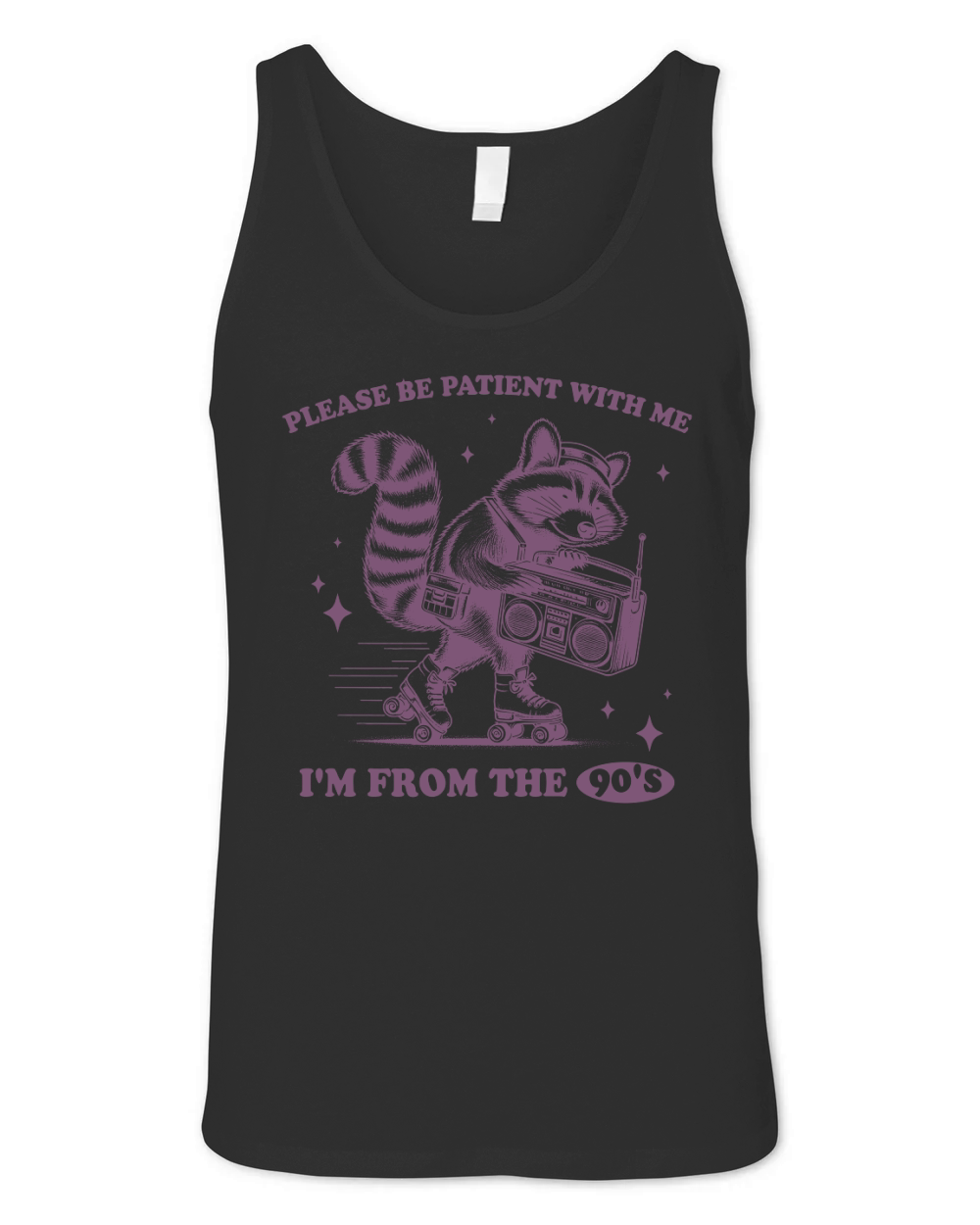 Raccoon Roller Skate Vintage Radio L Purple Unisex Jersey Tank