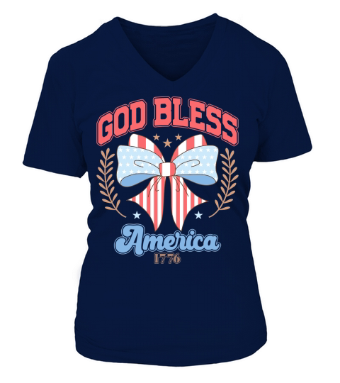 God Bless America PNG Coquette 4th Of July300 V-neck T-Shirt Woman