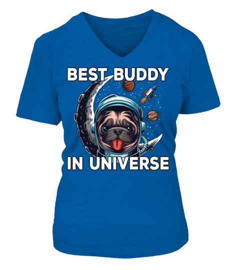 Outer Space Astronaut Pug Retro Design V-neck T-Shirt Woman