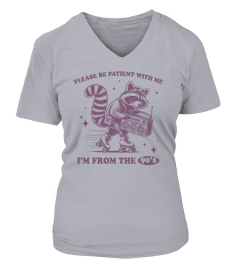 Raccoon Roller Skate Vintage Radio L Purple V-neck T-Shirt Woman
