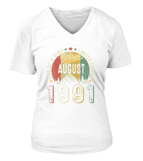Vintage August 1991 Retro 30th Birthday 30 Years V-neck T-Shirt Woman