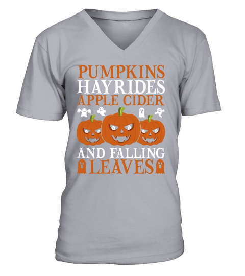 Pumpkins Hayrides Apple Cider and Falling Leaves V-Neck T-shirt