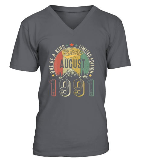 Vintage August 1991 Retro 30th Birthday 30 Years V-Neck T-shirt