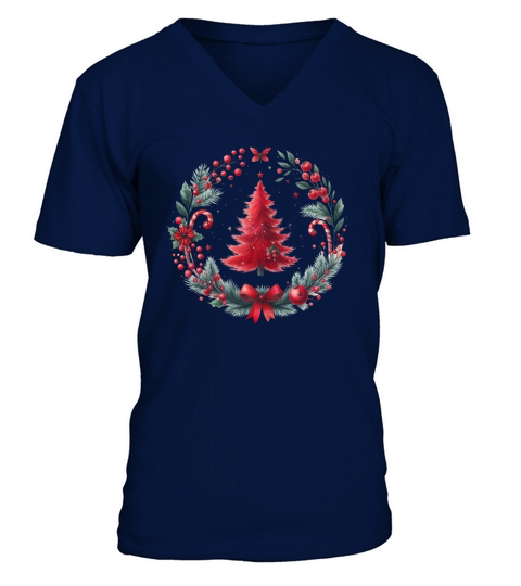Watercolor Christmas Red tree V-Neck T-shirt