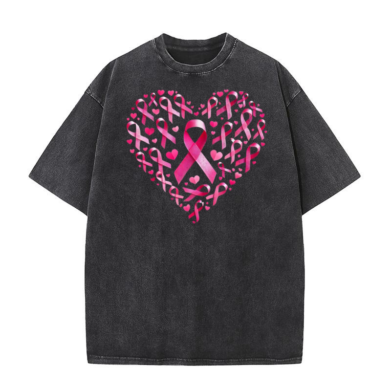 Breast Cancer Heart Washed T-Shirt
