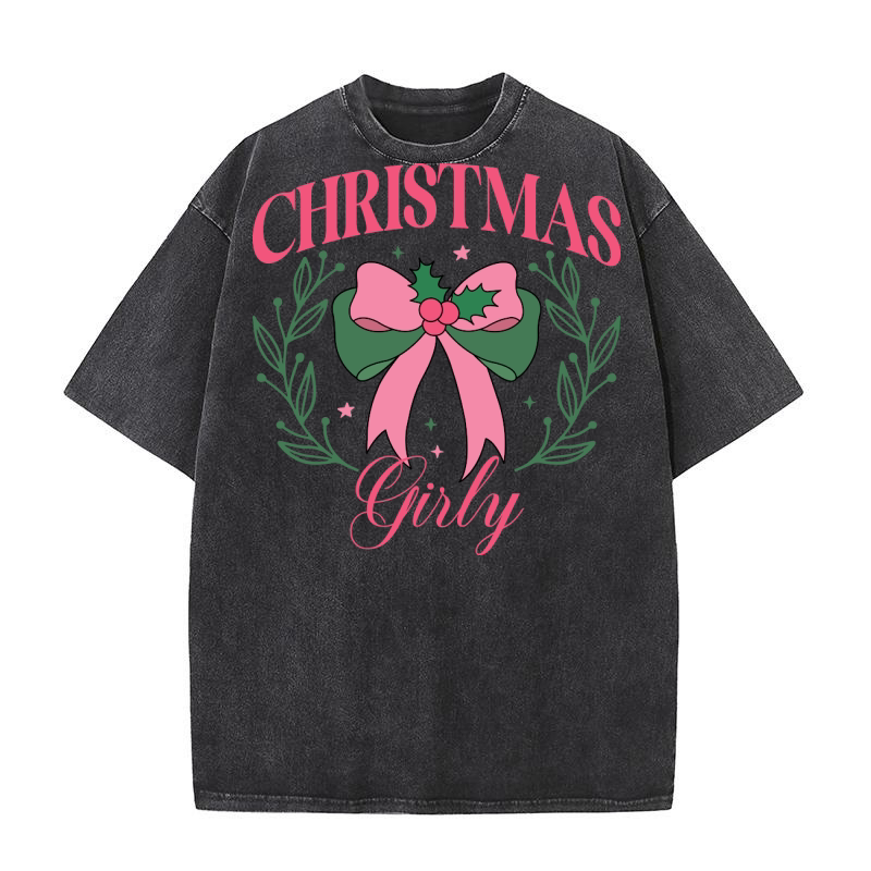 Christmas Girly Coquette Bow 3 Washed T-Shirt