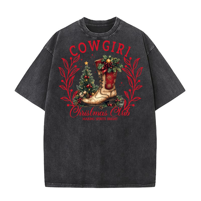 Cowgirl Christmas Club Making Spirits Bright 3 Washed T-Shirt