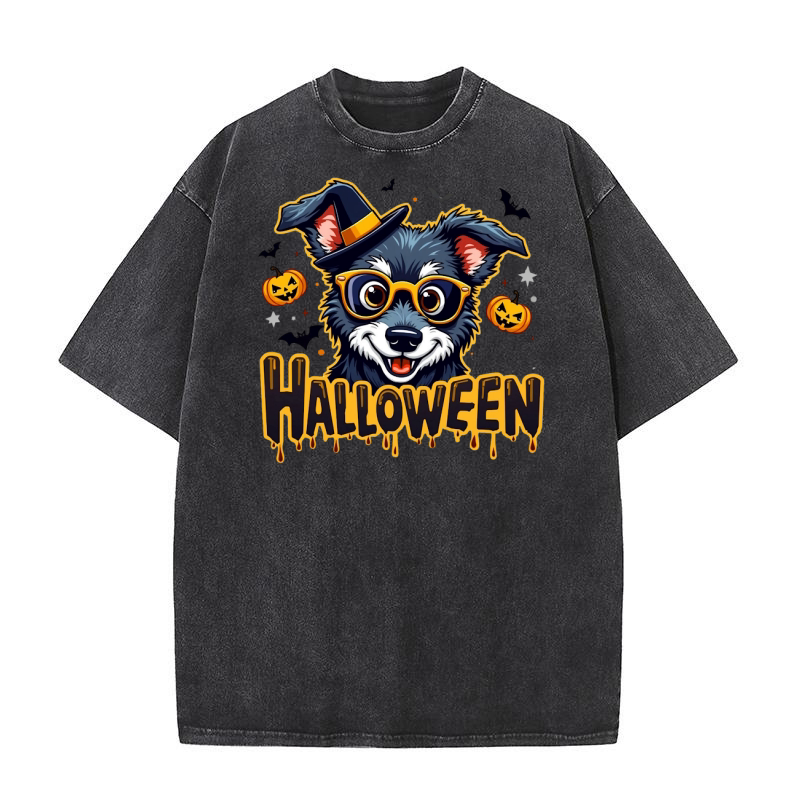 Halloween Dog with Witch Hat and Glasses 3 Washed T-Shirt