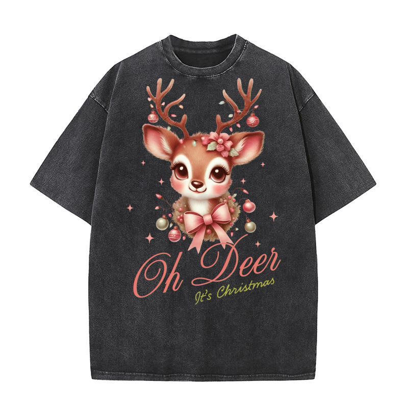 Oh Deer Its Christmas Washed T-Shirt