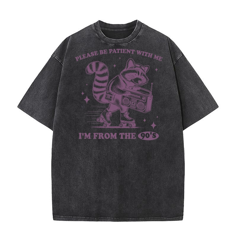 Raccoon Roller Skate Vintage Radio L Purple Washed T-Shirt