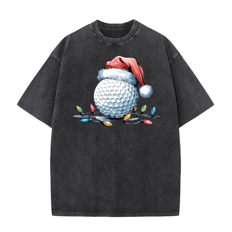 Santa Hat Golf Ball Holiday 3 Washed T-Shirt
