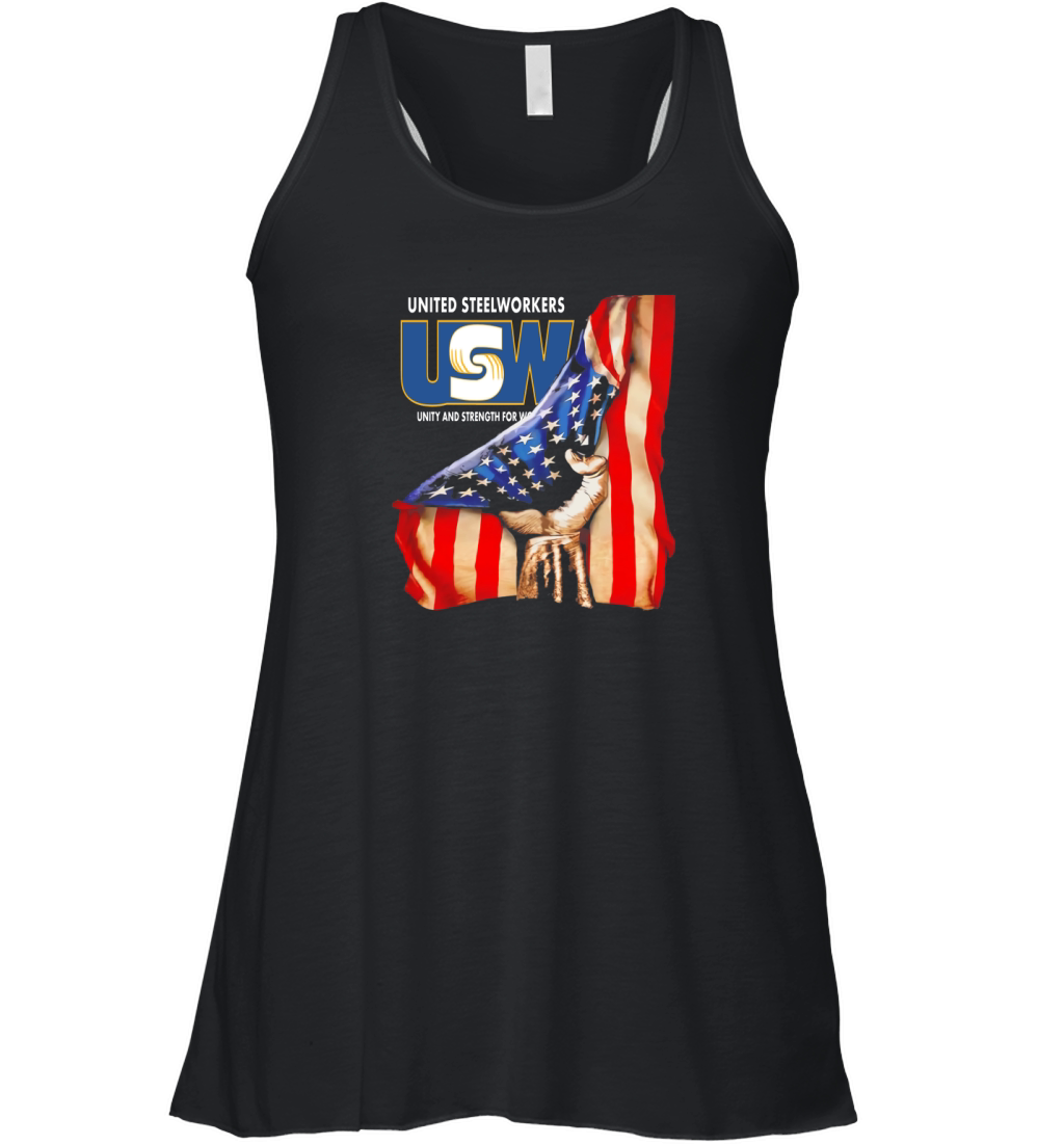 United Steelworkers Unity And Strength For Workers American Flag - Unisex Long Sleeve Women's Flowy Tank Top