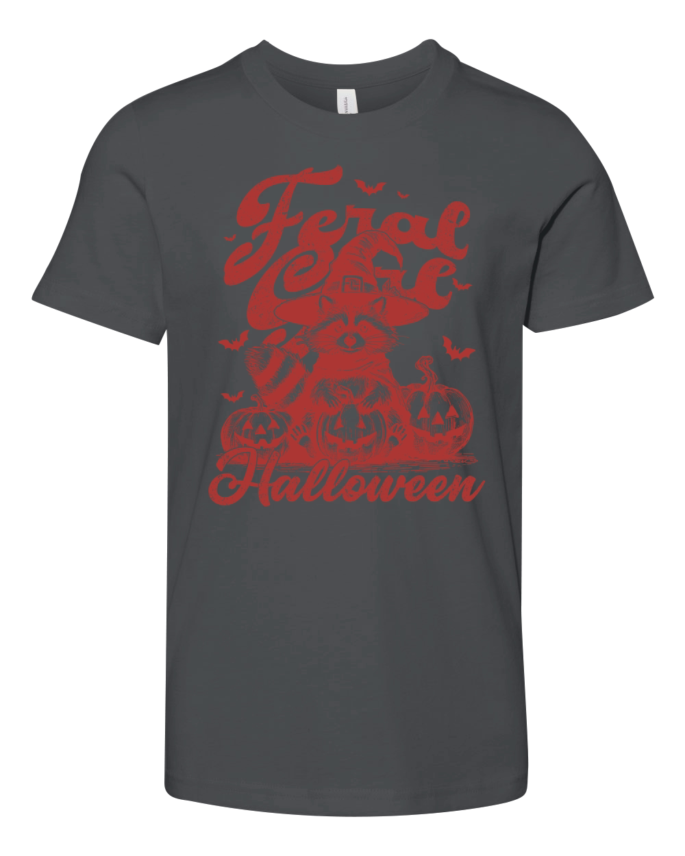 Feral Girl Halloween Raccoon L Red Youth Unisex Jersey Tee