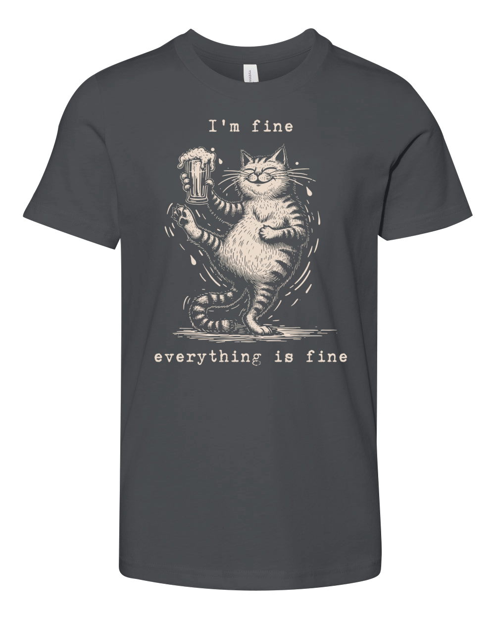 Im Fine Everything is Fine Drunker Cat D Retro White Youth Unisex Jersey Tee
