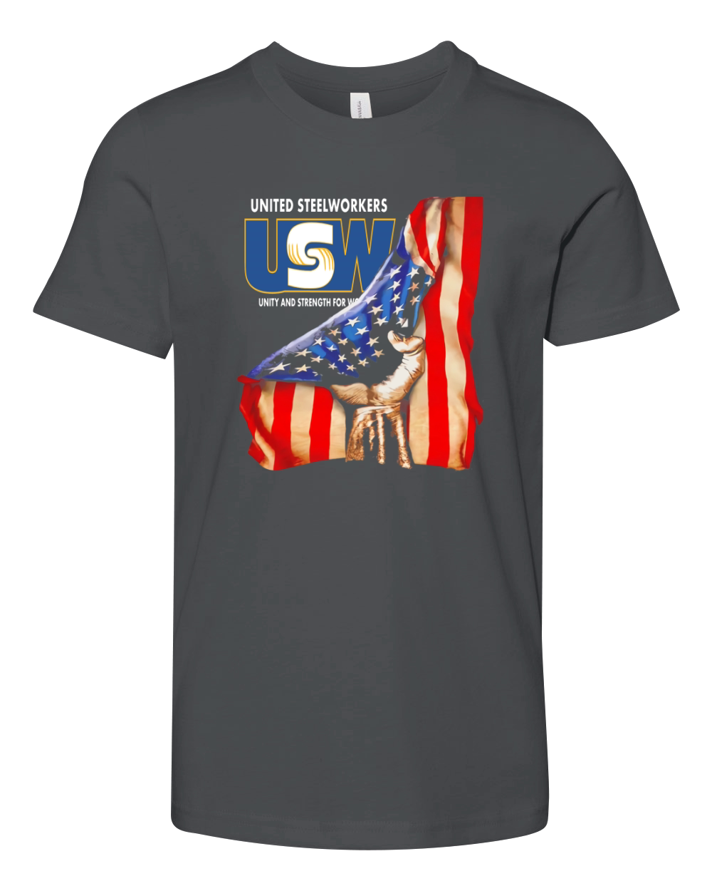 United Steelworkers Unity And Strength For Workers American Flag - Unisex Long Sleeve Youth Unisex Jersey Tee