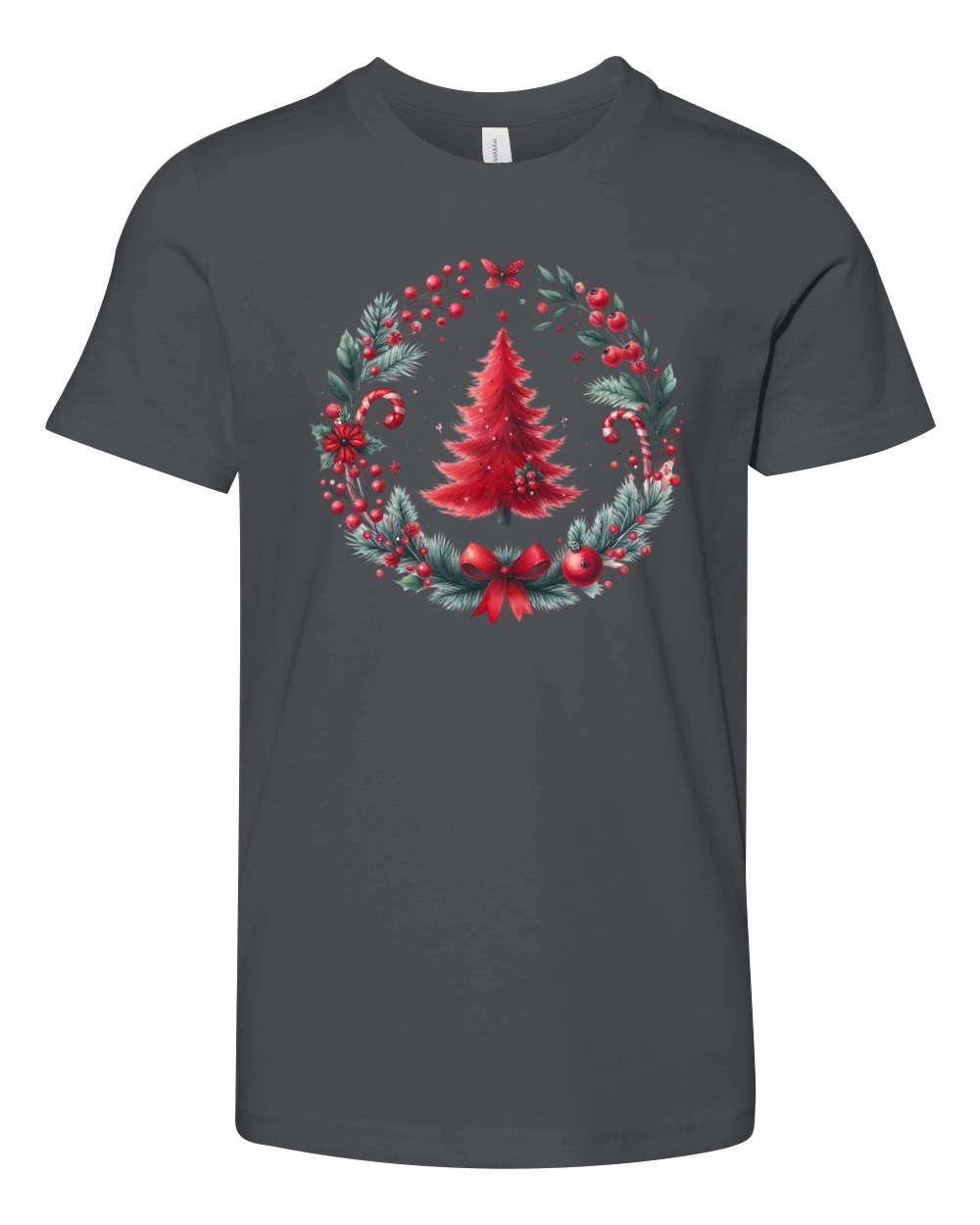 Watercolor Christmas Red tree Youth Unisex Jersey Tee