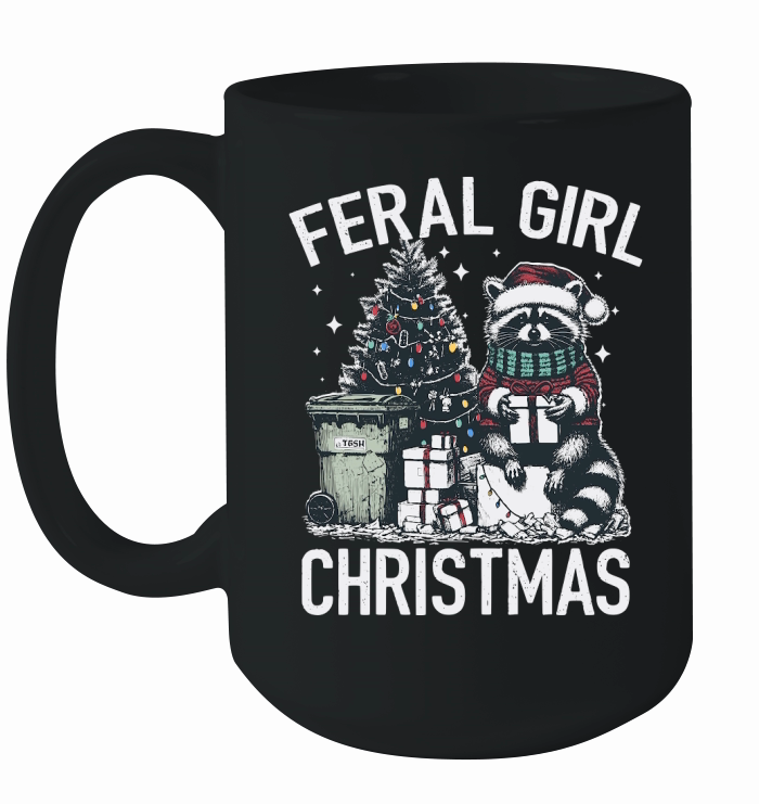 Feral Girl Christmas Raccoon D Color Ceramic Mug