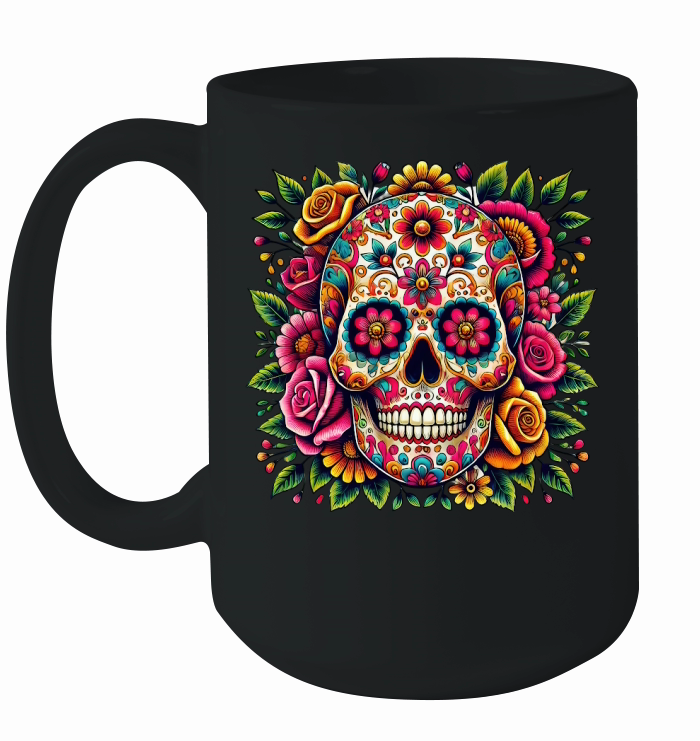Sugar Skull with Colorful Floral Ceramic Mug