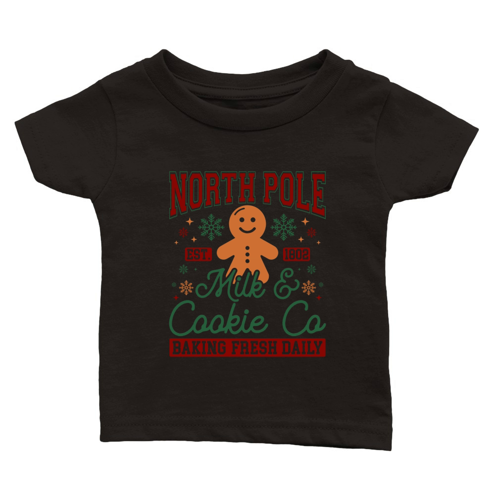 1 North Pole Est 1802 Milk & Cookie Co Baking Fresh Daily (color) Classic Baby Crewneck T-shirt