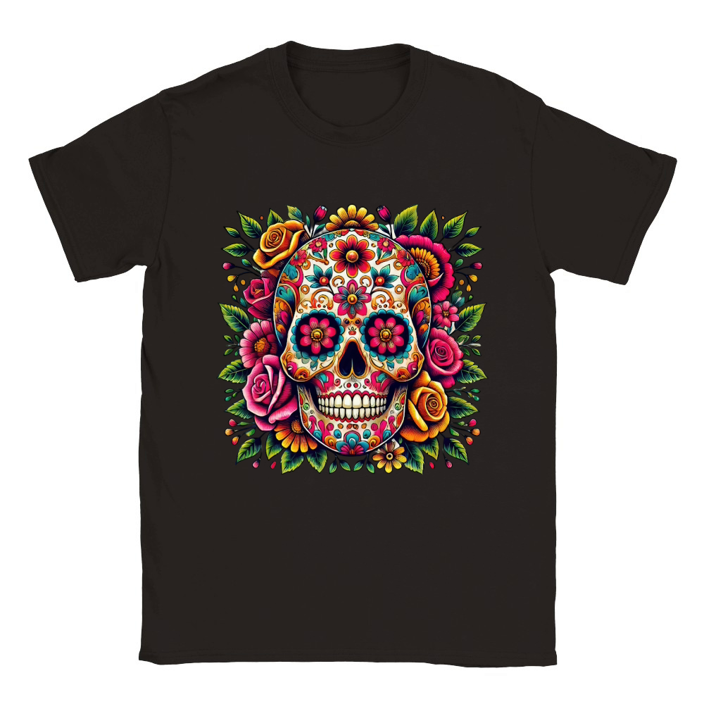 Sugar Skull with Colorful Floral Classic Kids Crewneck T-shirt