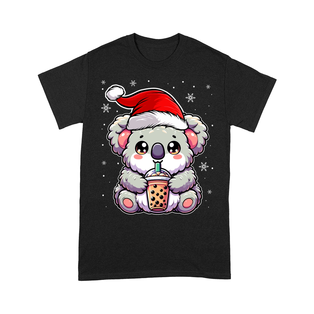 adorable koala drinking boba tea wearing santa hat 1 Comfort T-shirt
