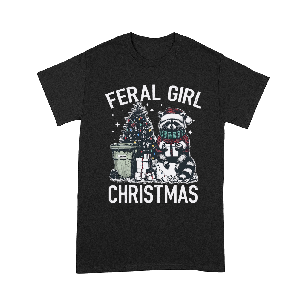Feral Girl Christmas Raccoon D Color Comfort T-shirt