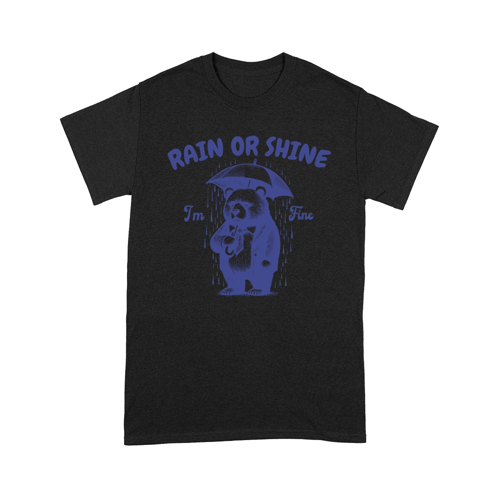 Rain or Shine Bear with Umbrella L vBlue Comfort T-shirt