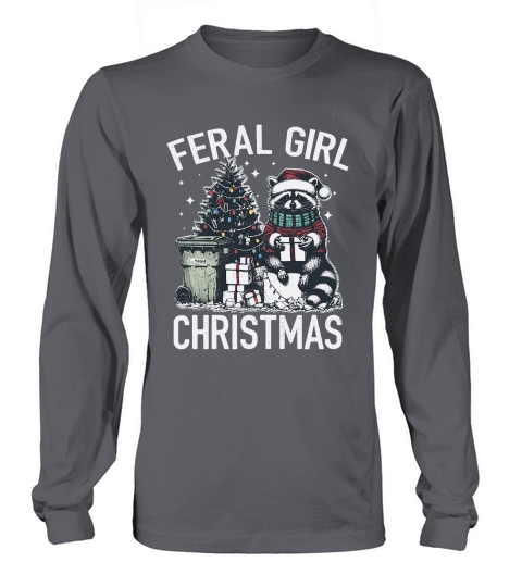 Feral Girl Christmas Raccoon D Color Long sleeved Unisex