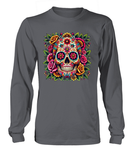 Sugar Skull with Colorful Floral Long sleeved Unisex