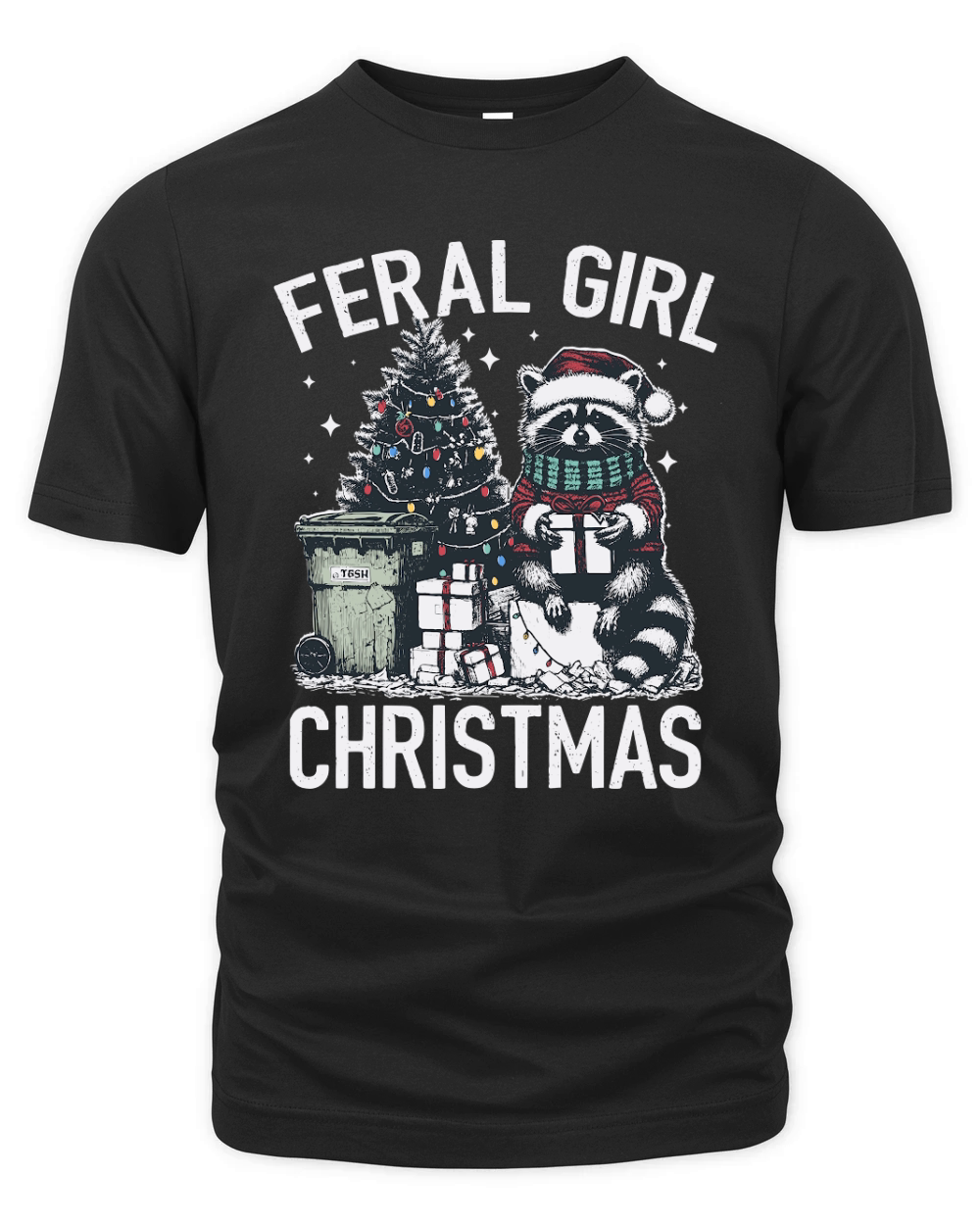 Feral Girl Christmas Raccoon D Color Organic Unisex T-shirt