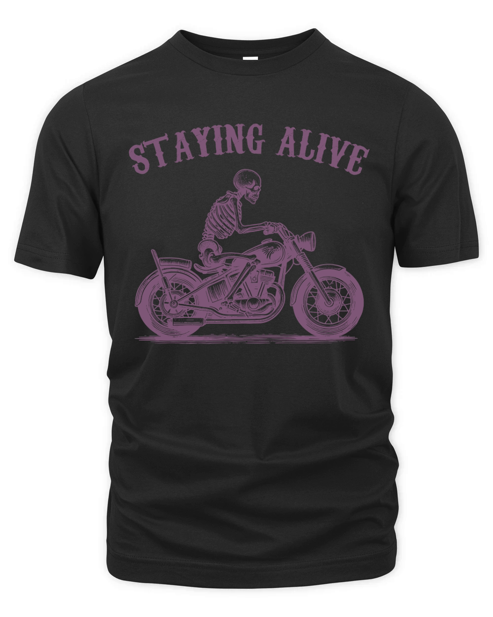 Staying Alive Skeleton riding Motorcycle L V2 Purple Organic Unisex T-shirt