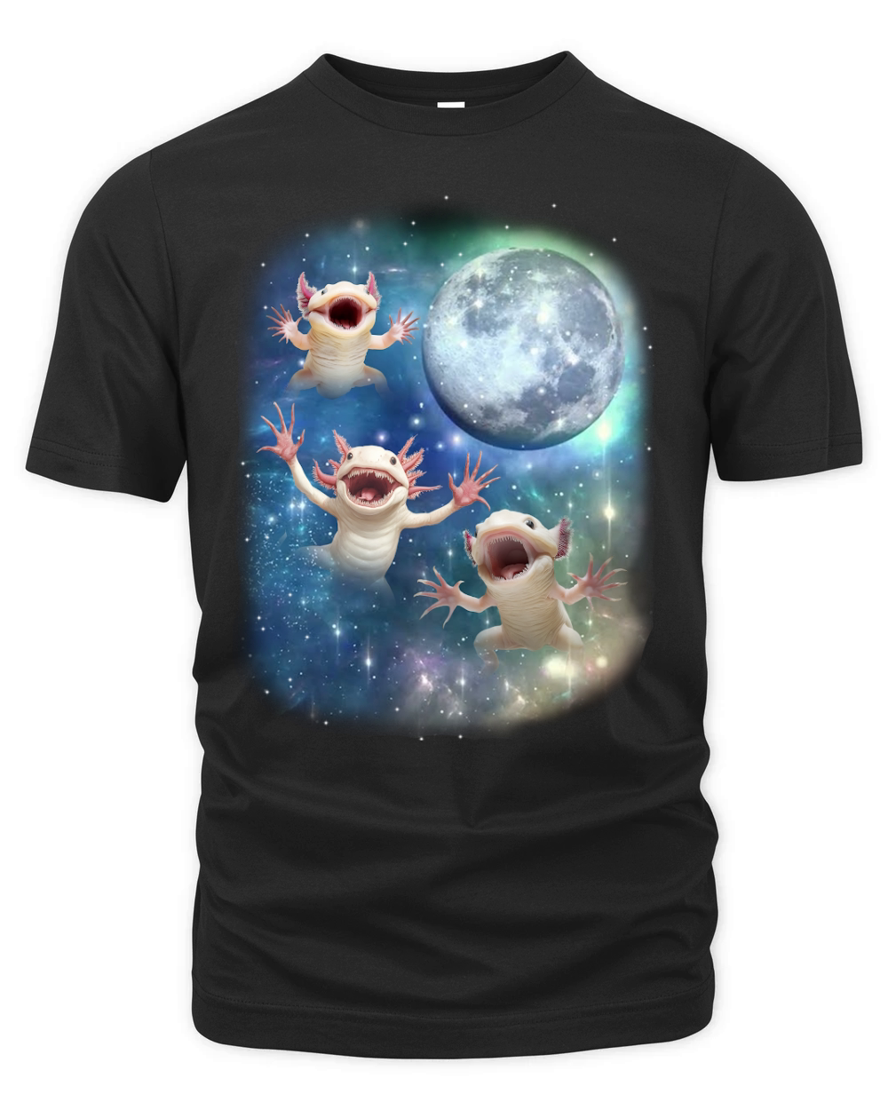 Three Axolotl Moon Weird Cursed Organic Unisex T-shirt