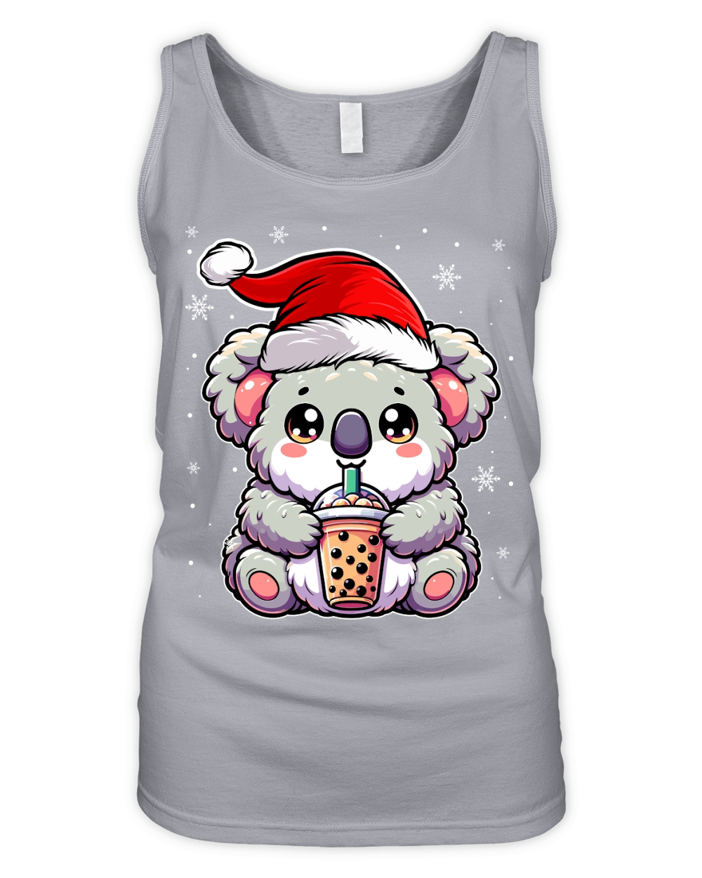 adorable koala drinking boba tea wearing santa hat 1 Organic Women's Tank Top