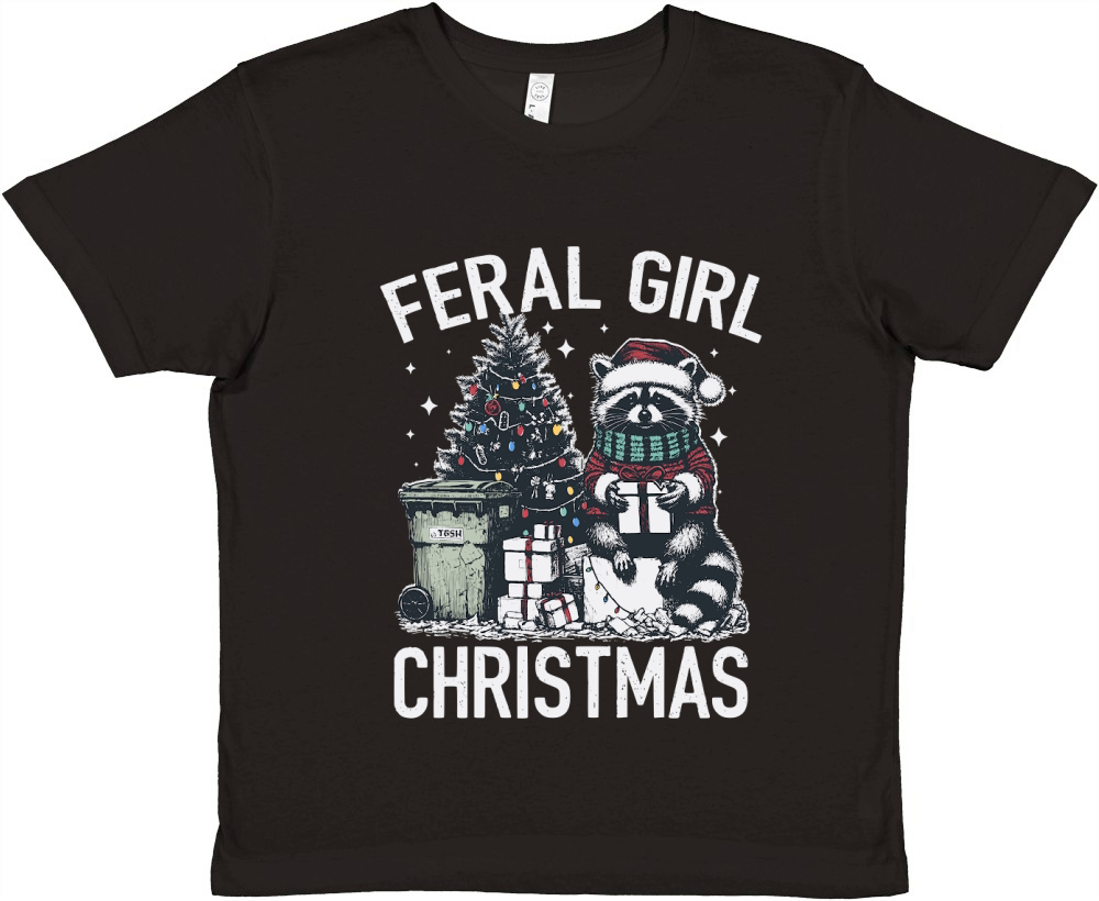 Feral Girl Christmas Raccoon D Color Premium Kids Crewneck T-shirt