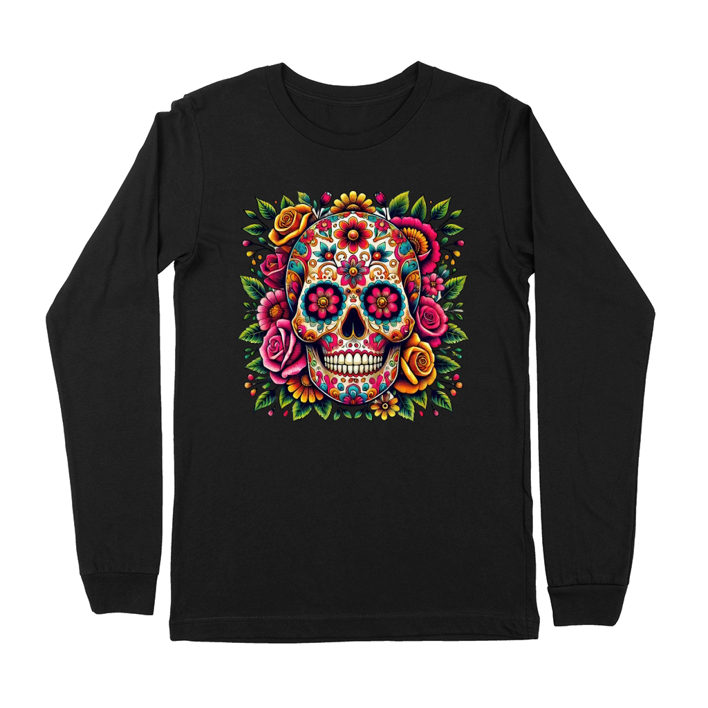 Sugar Skull with Colorful Floral Premium Long Sleeve