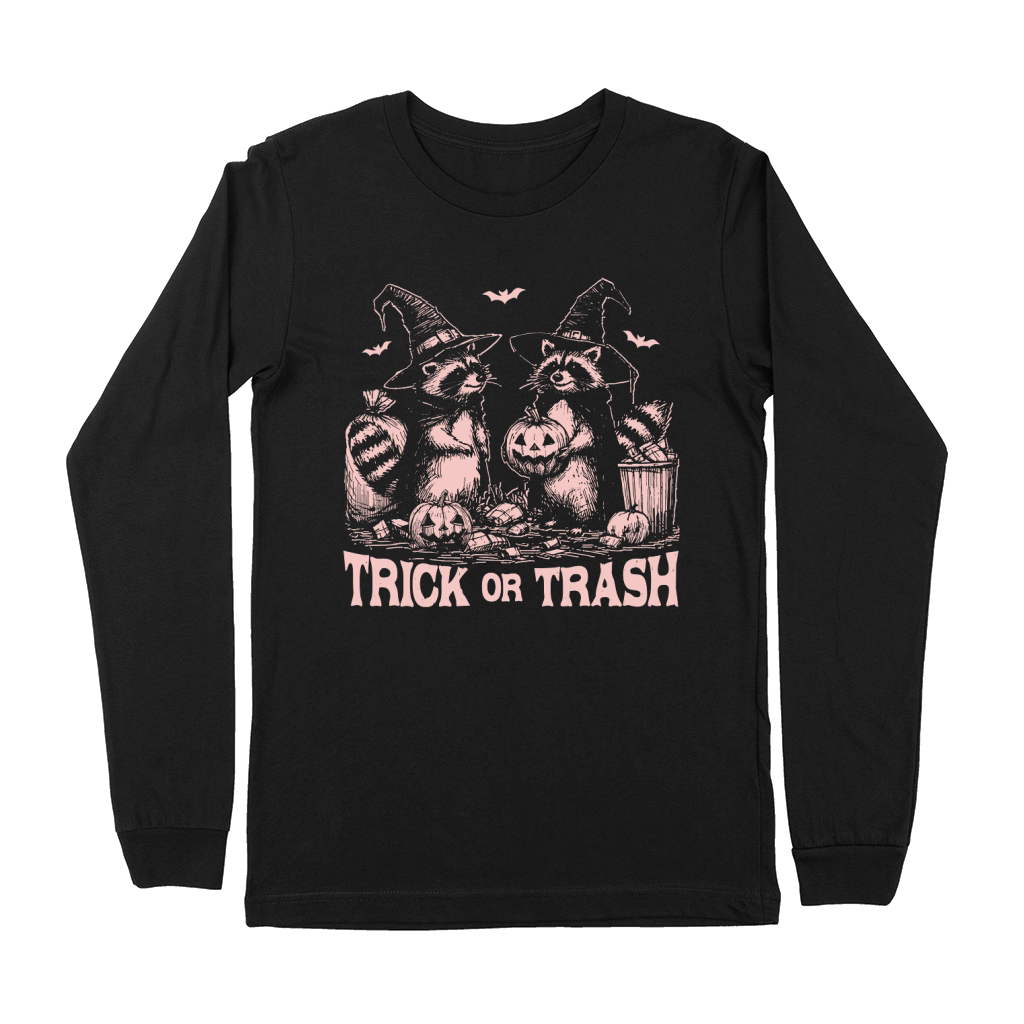 Trick Or Trash Halloween D retro Pink Premium Long Sleeve