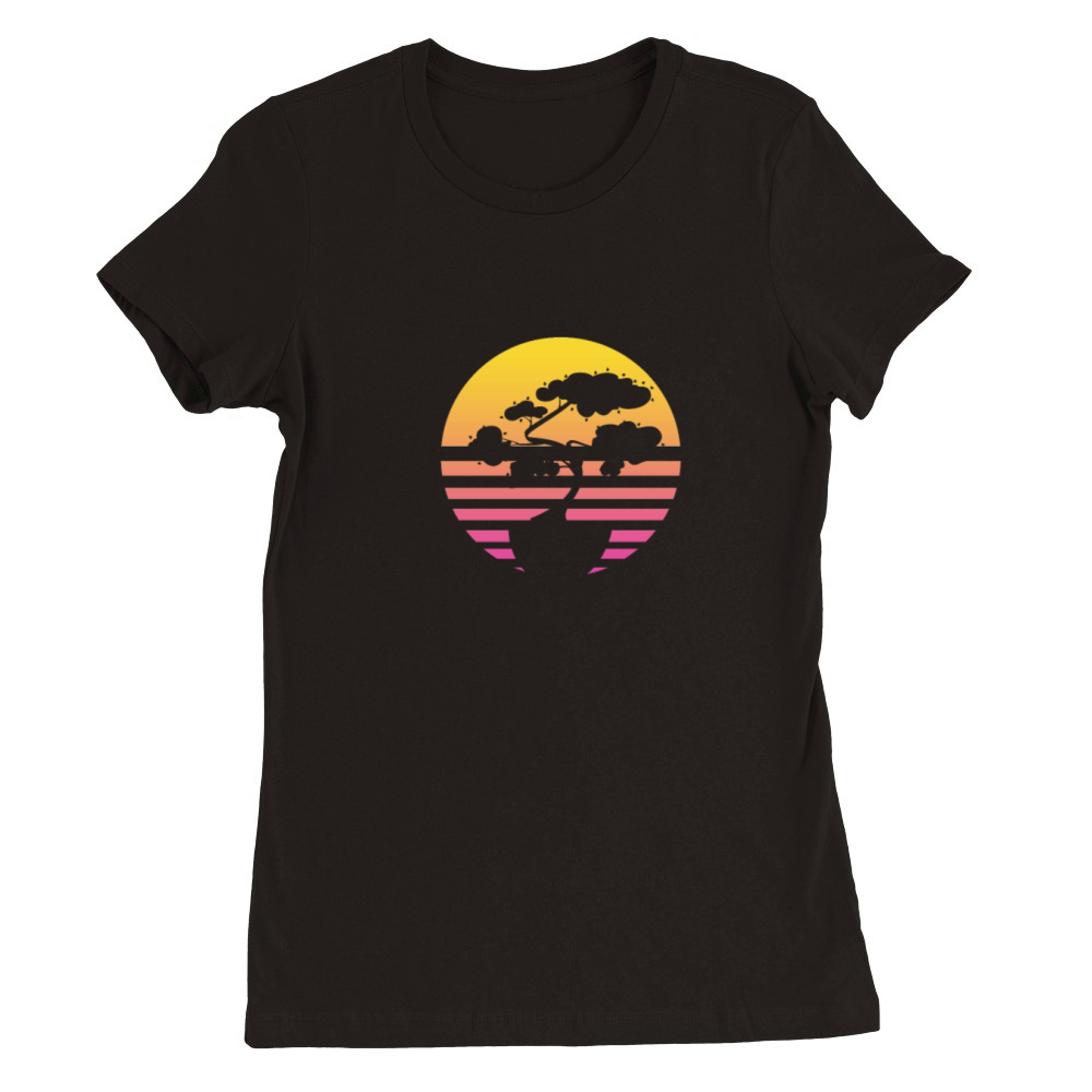 Bonsai Tree Sun Retro Vintage Premium Womens Crewneck T-shirt