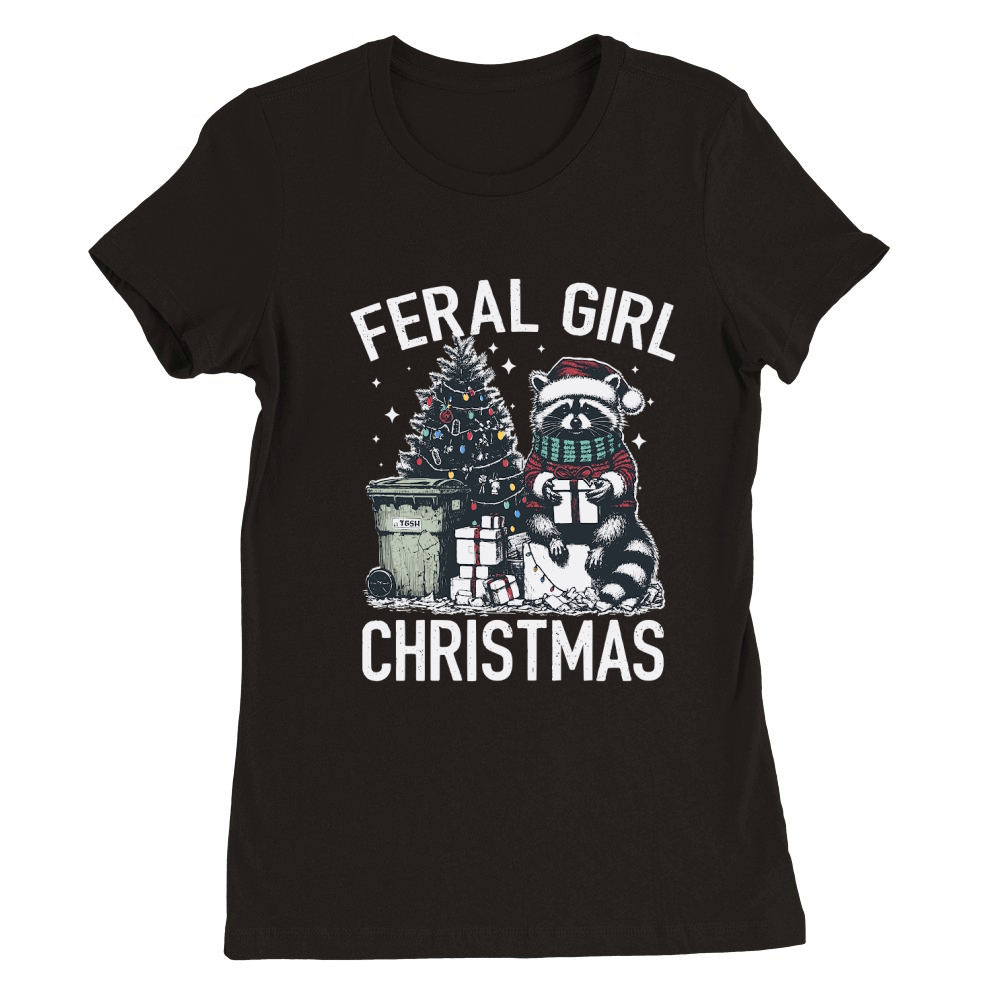 Feral Girl Christmas Raccoon D Color Premium Womens Crewneck T-shirt