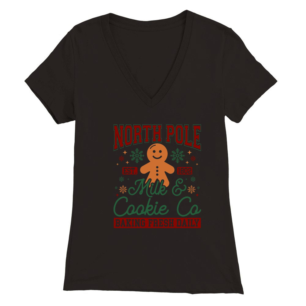 1 North Pole Est 1802 Milk & Cookie Co Baking Fresh Daily (color) Premium Womens V-Neck T-shirt