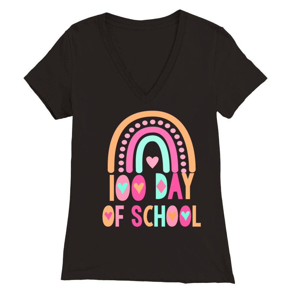 100 Days Of School rainbow Premium Womens V-Neck T-shirt
